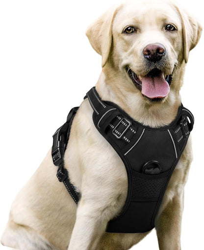 No - Pull Dog Harness with 2 Leash Clips – Adjustable, Reflective, Padded Vest for Large Dogs (Black, L) - Paw Fit Gears